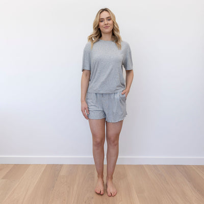 Elisa Ribbed Bamboo Jersey Shorts - Grey Marle [FINAL SALE]