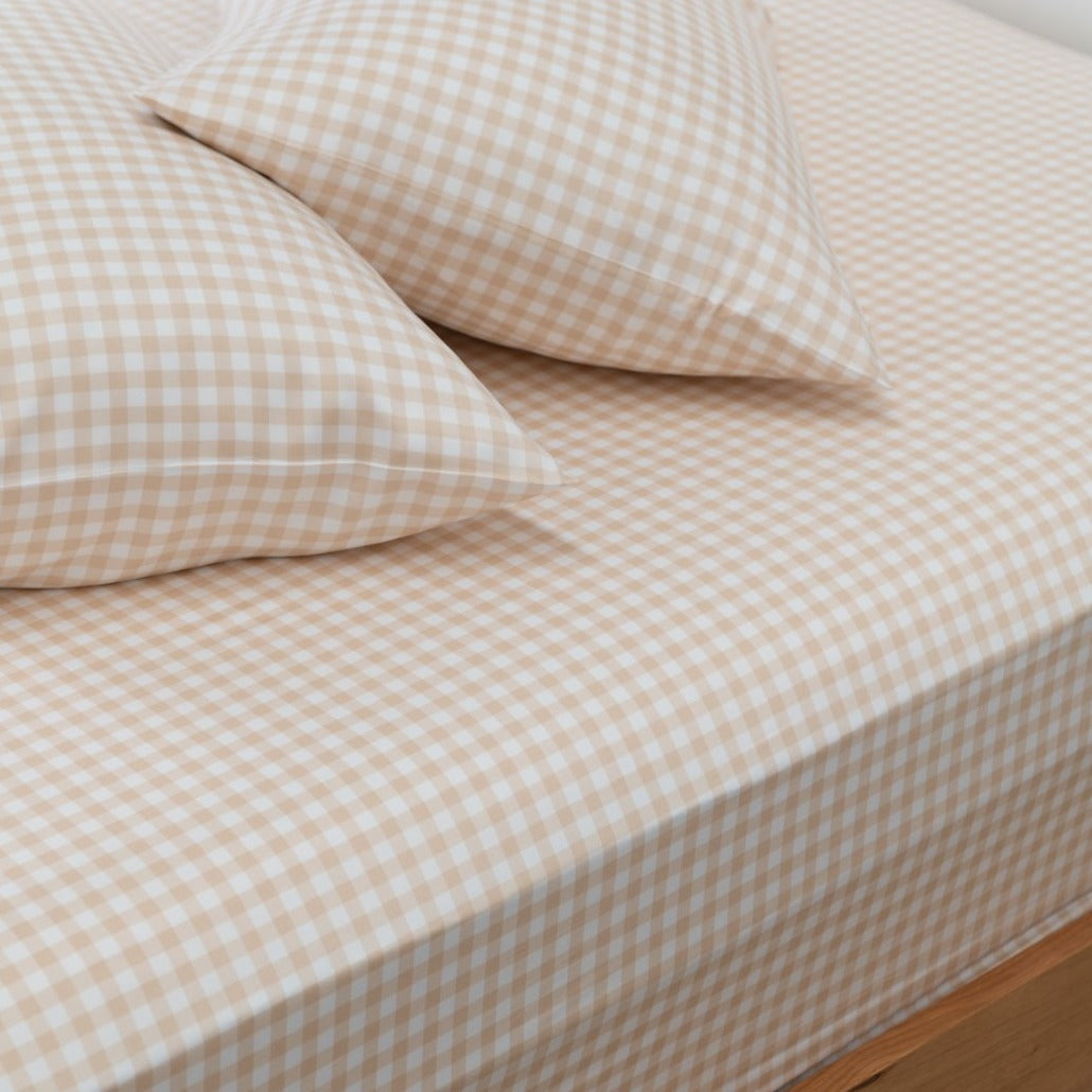 Bamboo Fitted Sheet & Pillowslips - Oat Gingham