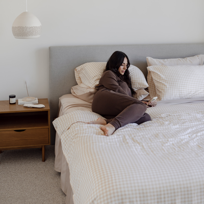 Bamboo Quilt Cover - Oat Gingham