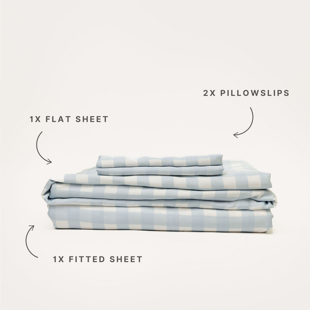 Sky Gingham Bamboo Sheet Set