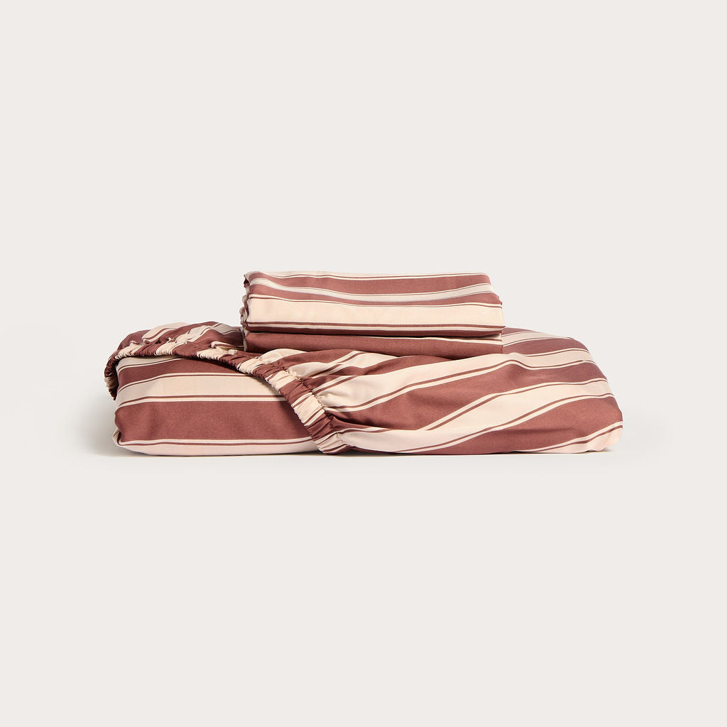 Cinnamon Stripe Bamboo Fitted Sheet Set