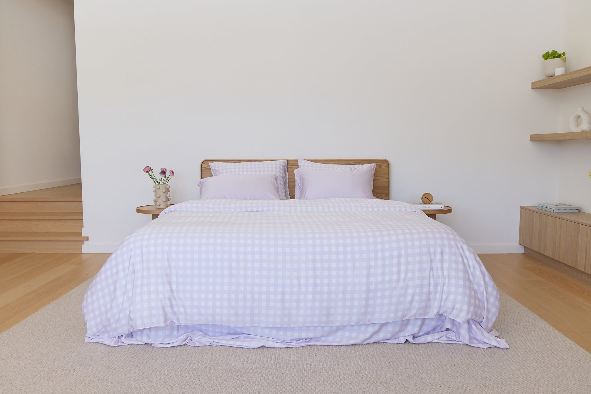 Lilac Gingham Bamboo Sheet Set