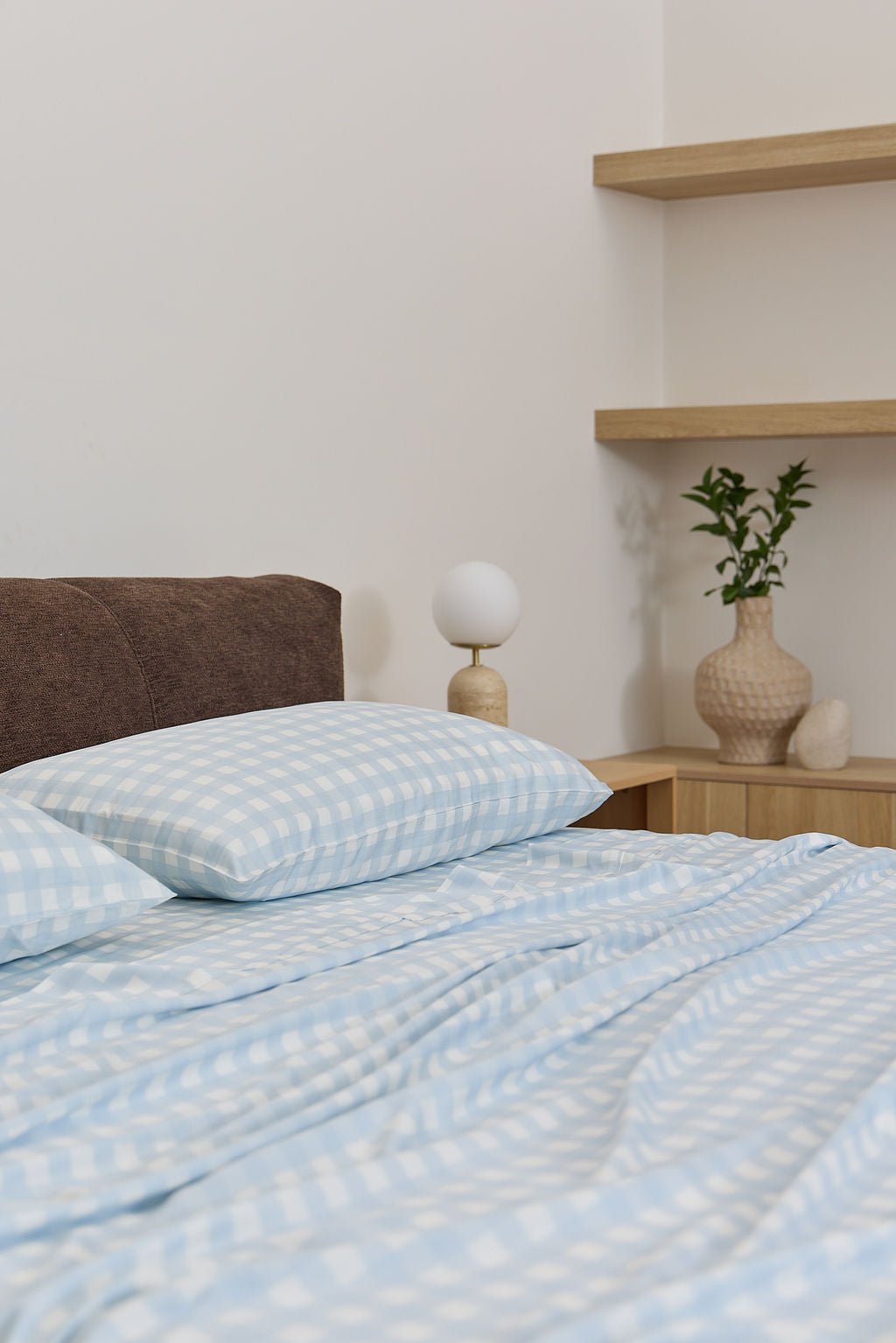 Sky Gingham Bamboo Sheet Set