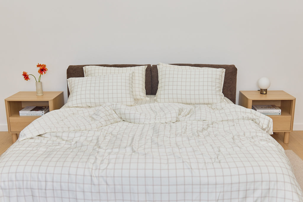 Latte Grid Bamboo Fitted Sheet