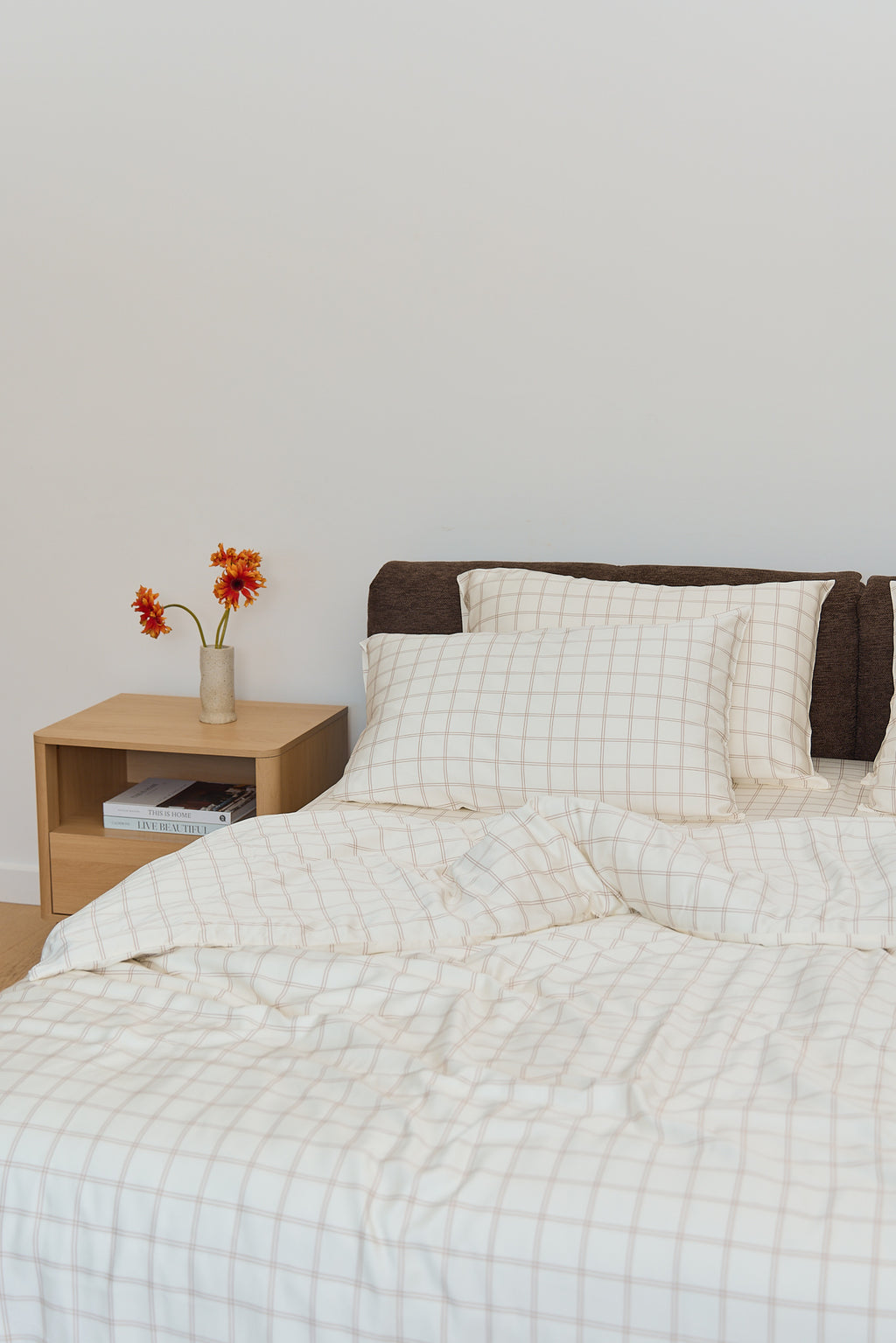 Latte Grid Bamboo Quilt Cover