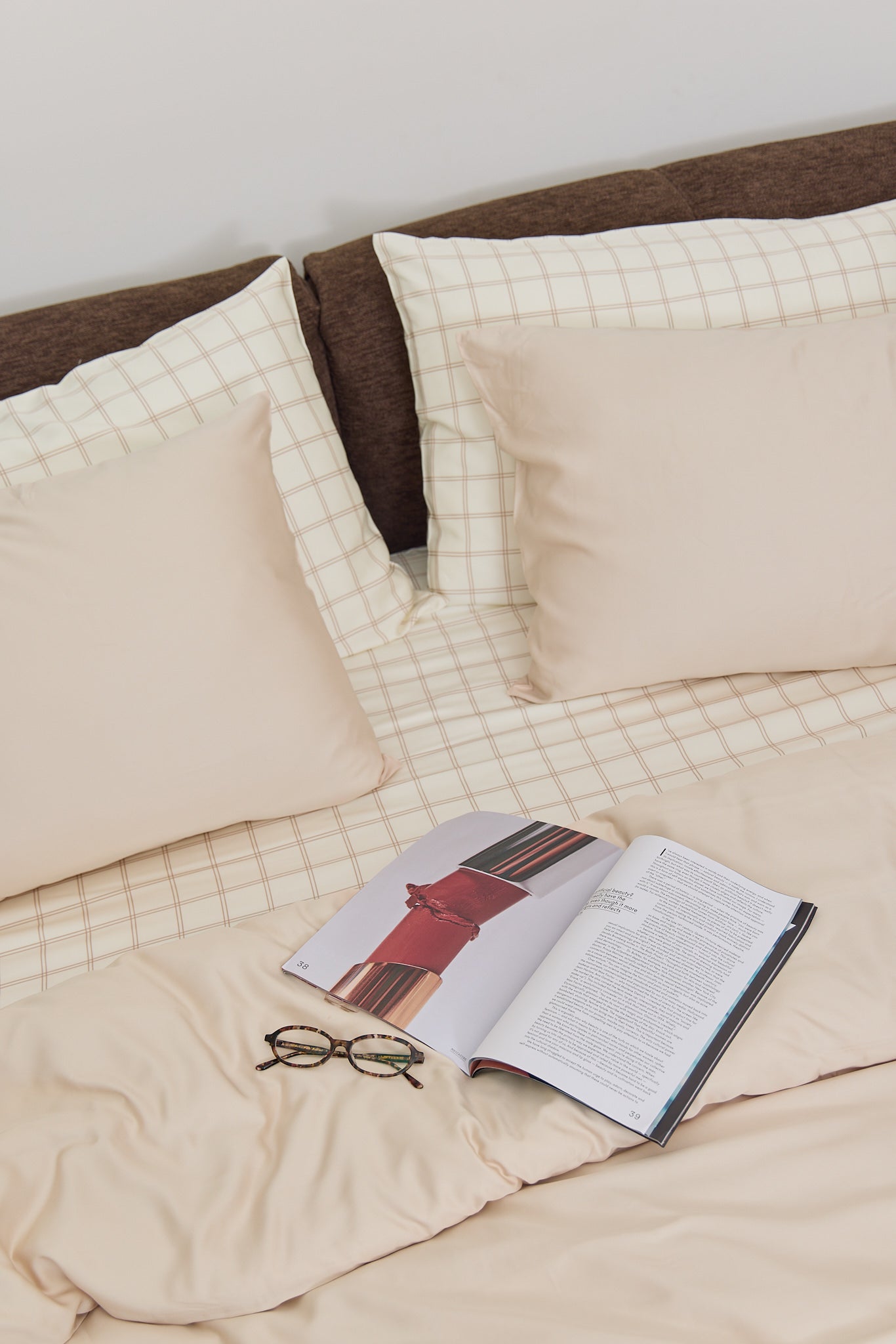 Latte Grid Bamboo Sheet Set