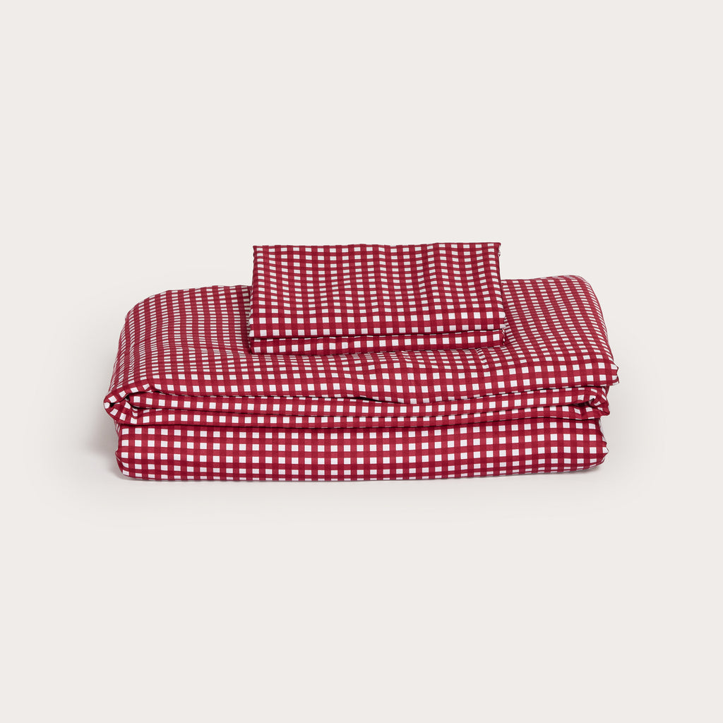 Cherry Gingham Bamboo Sheet Set
