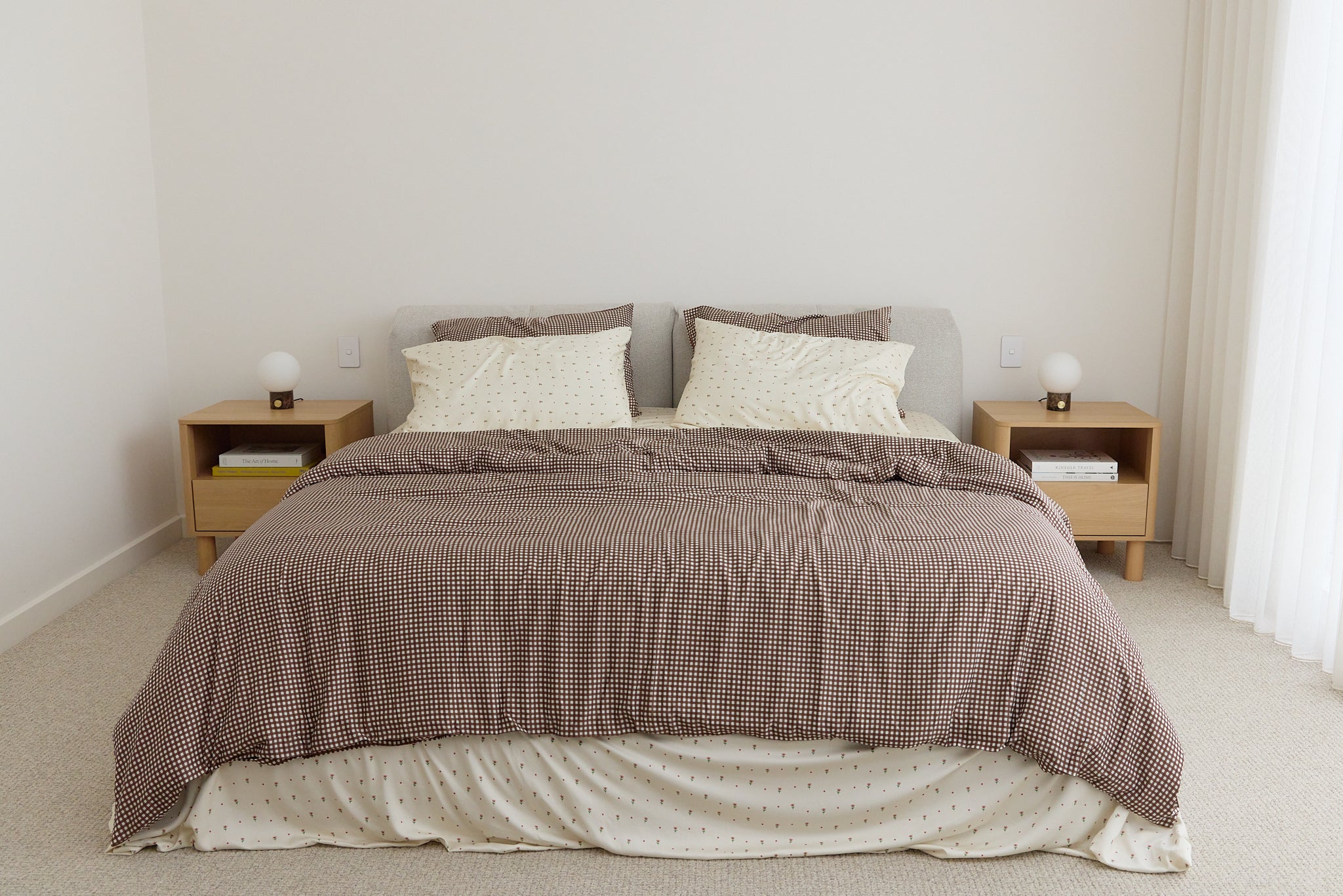 Chocolate Gingham Bamboo Quilt Cover