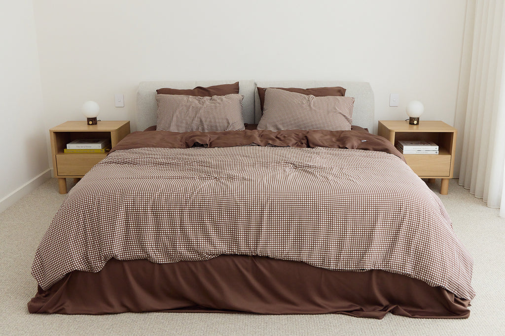 Chocolate Gingham Bamboo Quilt Cover