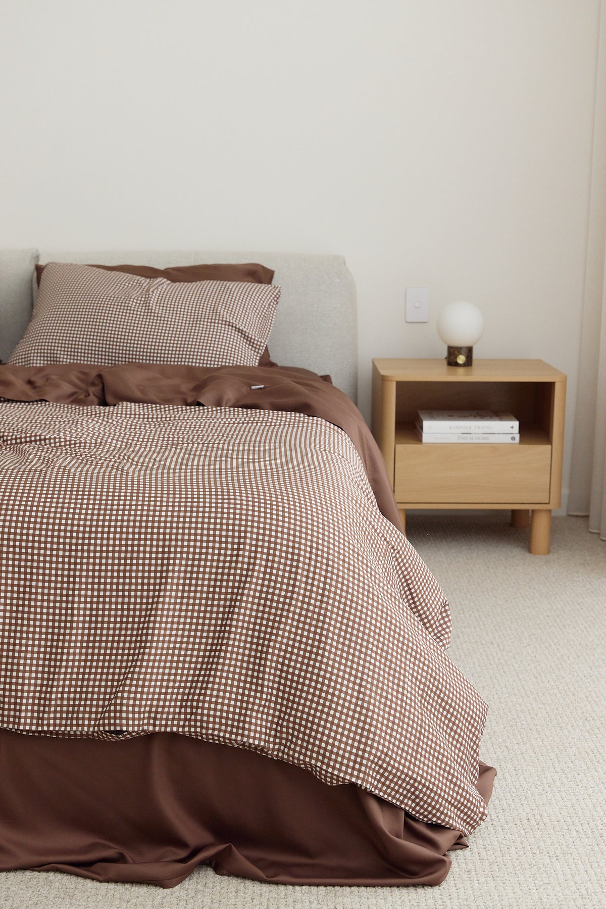 Chocolate Gingham Bamboo Quilt Cover