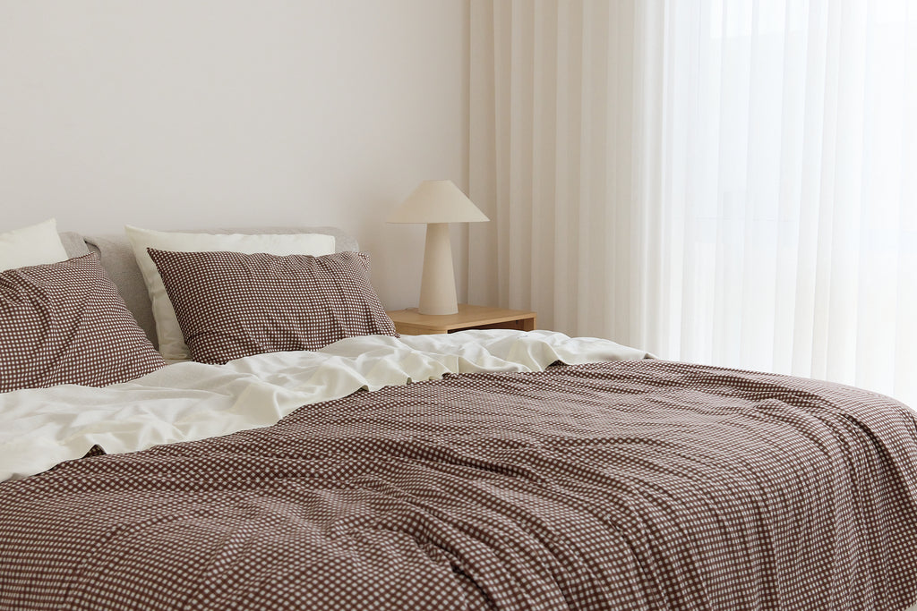 Chocolate Gingham Bamboo Quilt Cover