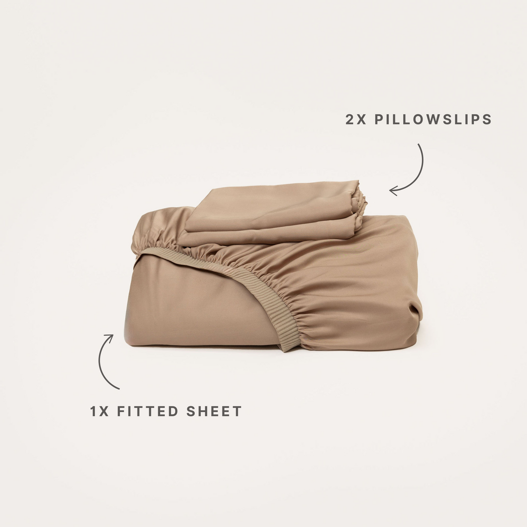 Bamboo Fitted Sheet & Pillowslips - Mocha