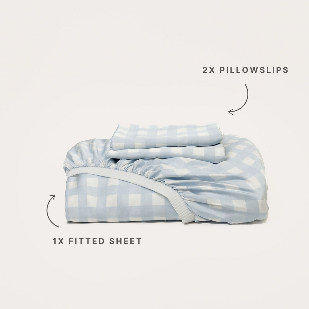 Sky Gingham Bamboo Fitted Sheet Set