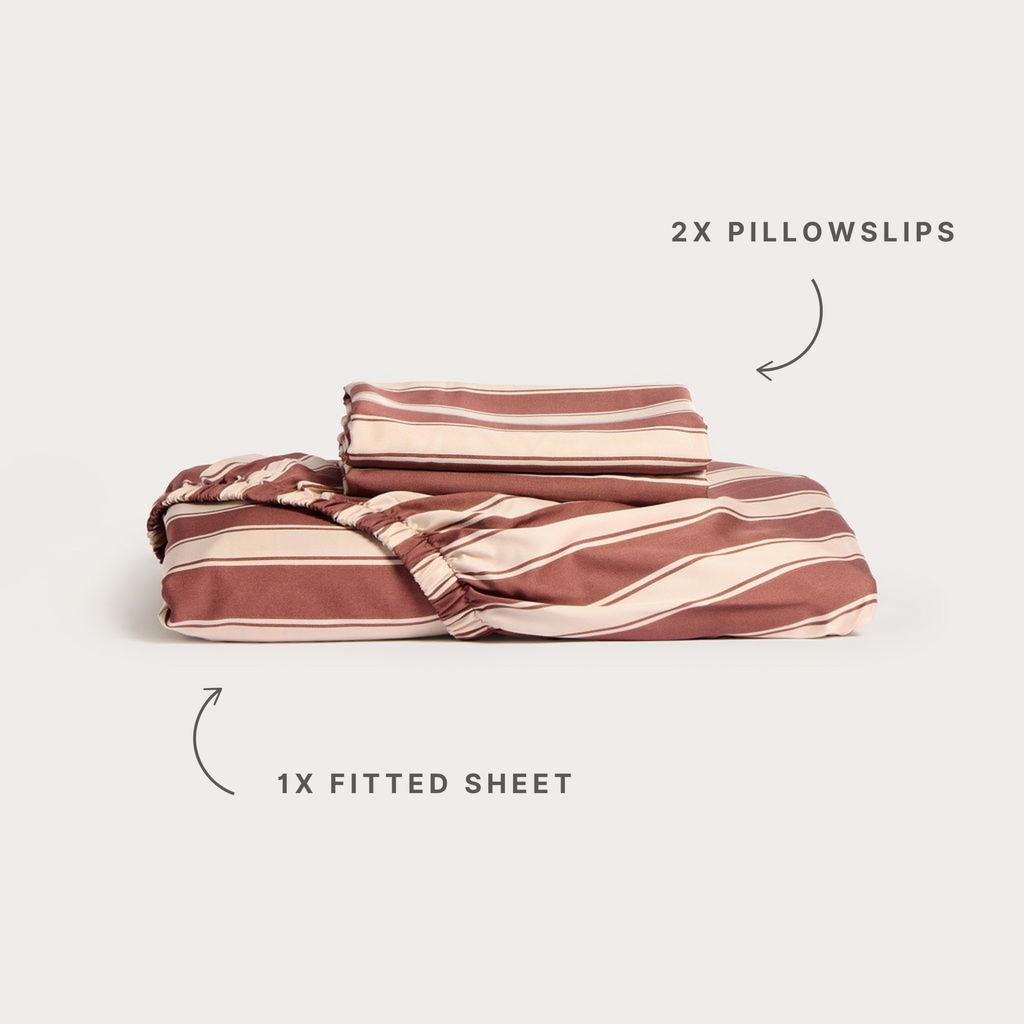 Cinnamon Stripe Bamboo Fitted Sheet Set