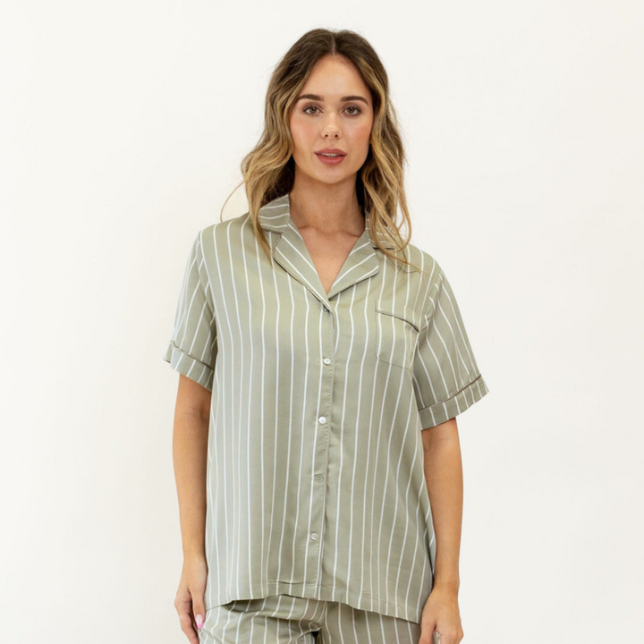 Ivy Bamboo Shirt - Olive Stripe