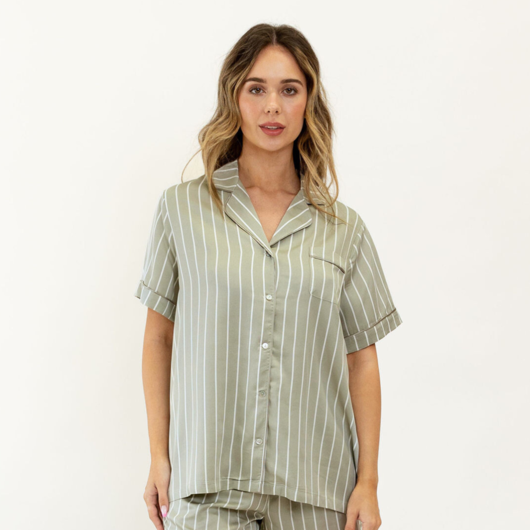 Ivy Bamboo Shirt - Olive Stripe [PRE-ORDER]