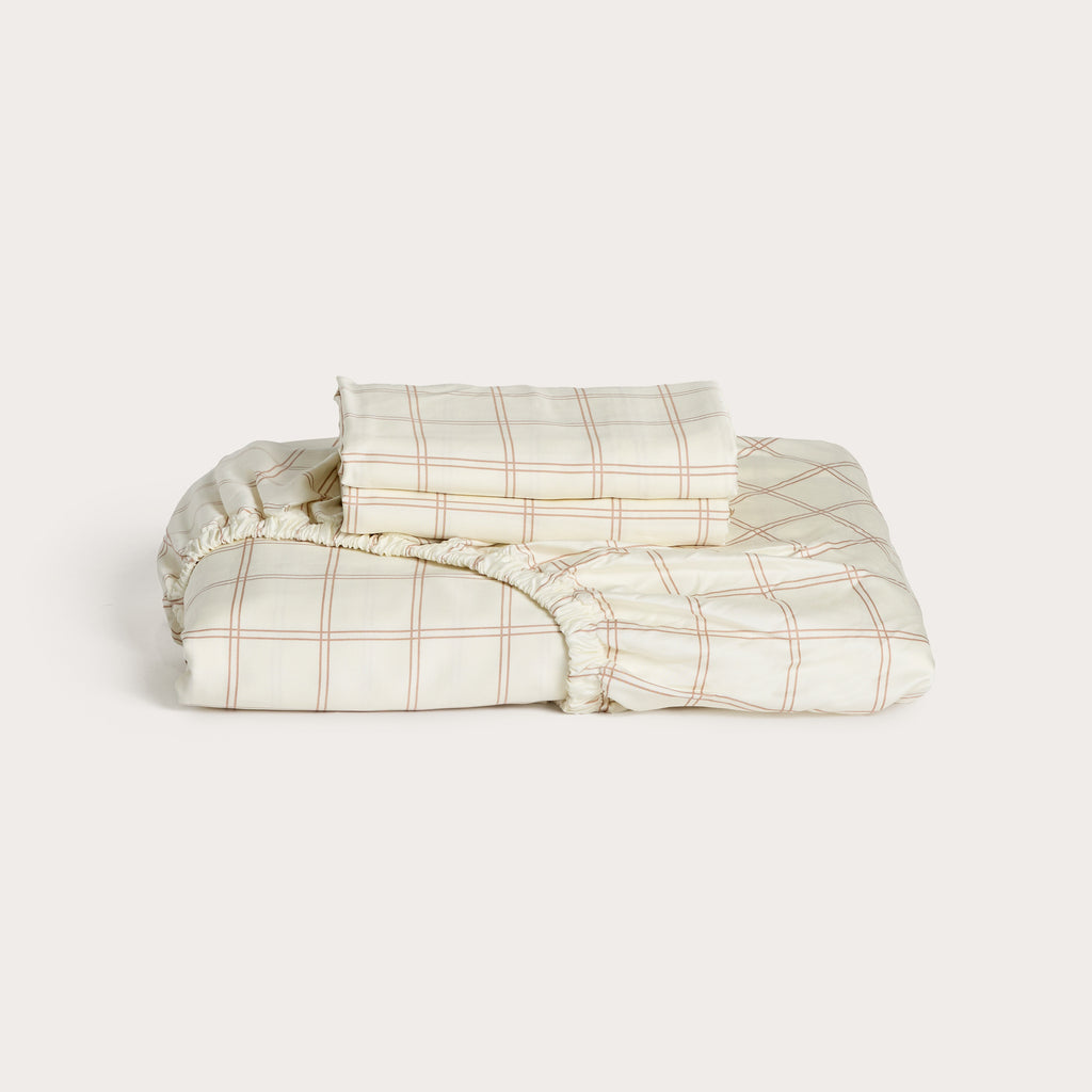 Latte Grid Bamboo Fitted Sheet