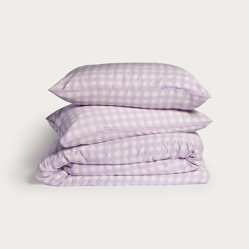 Lilac Gingham Bamboo Quilt Cover