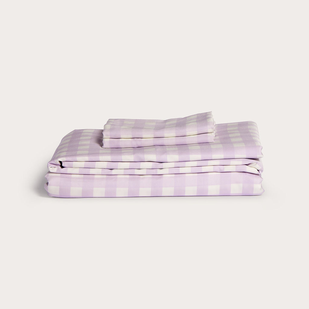 Lilac Gingham Bamboo Sheet Set