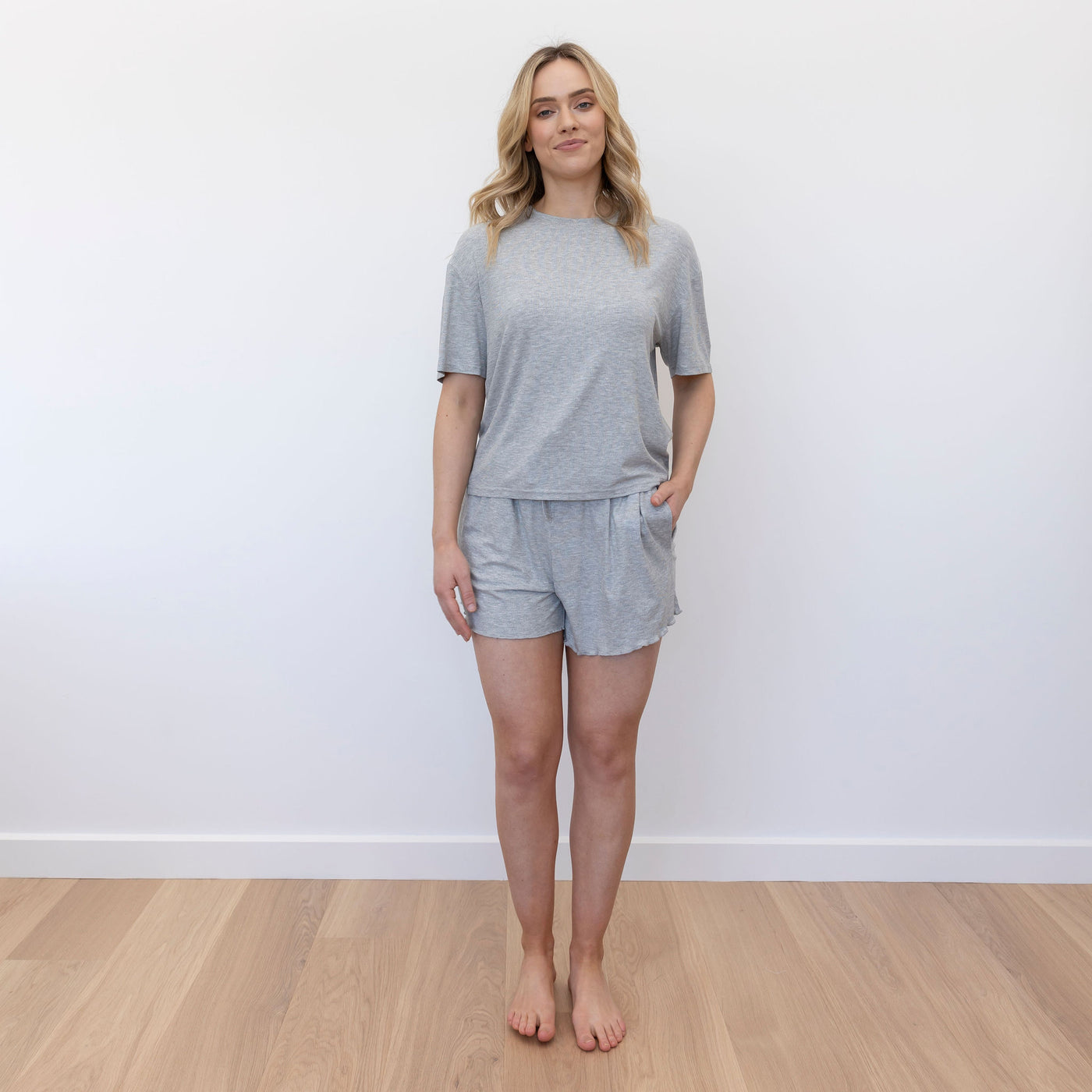 Elisa Ribbed Bamboo Jersey Shorts - Grey Marle