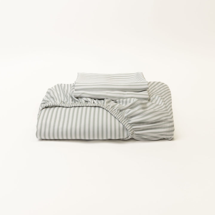 Bamboo Fitted Sheet & Pillowslips - Fog Stripe