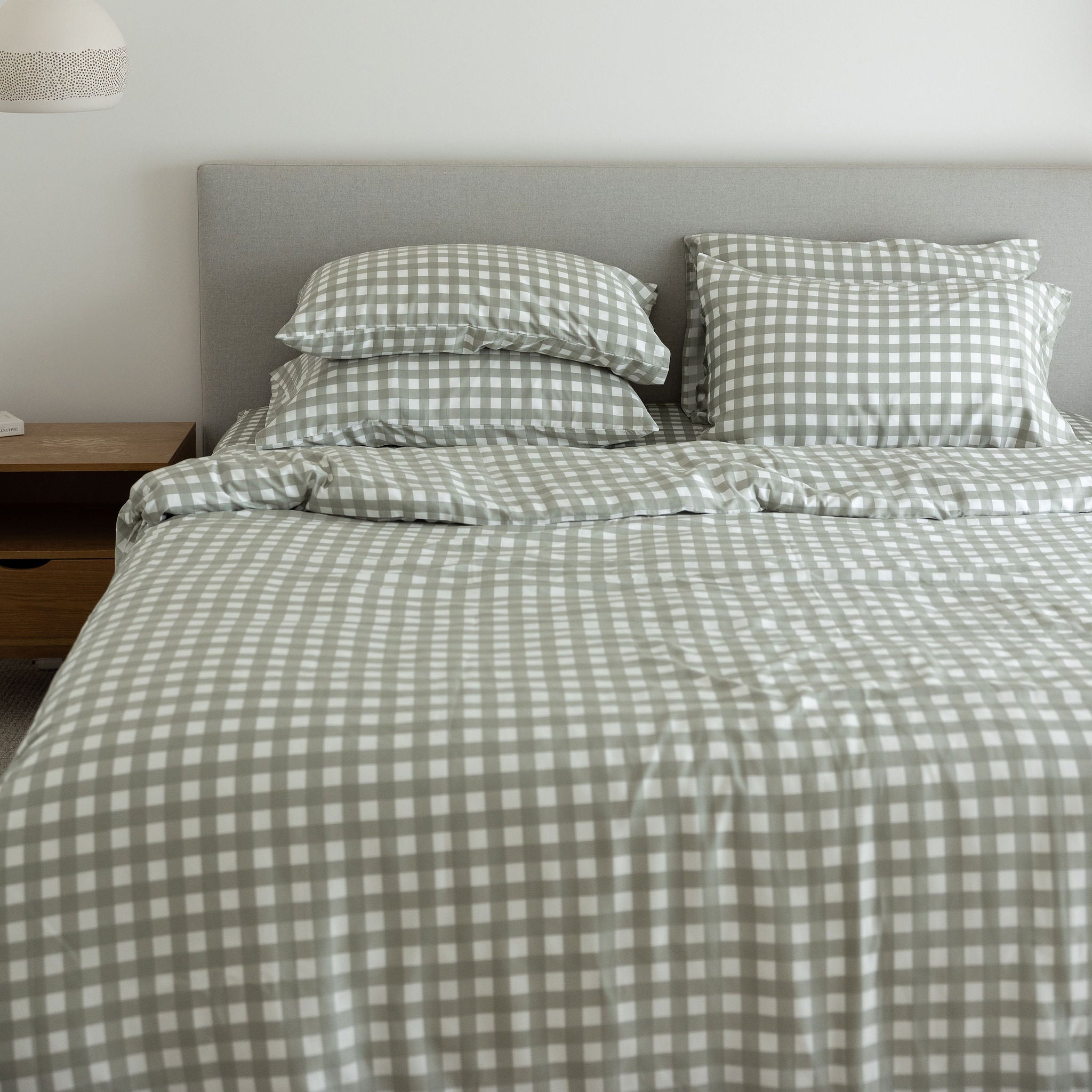 Moss Gingham Bamboo Quilt Cover