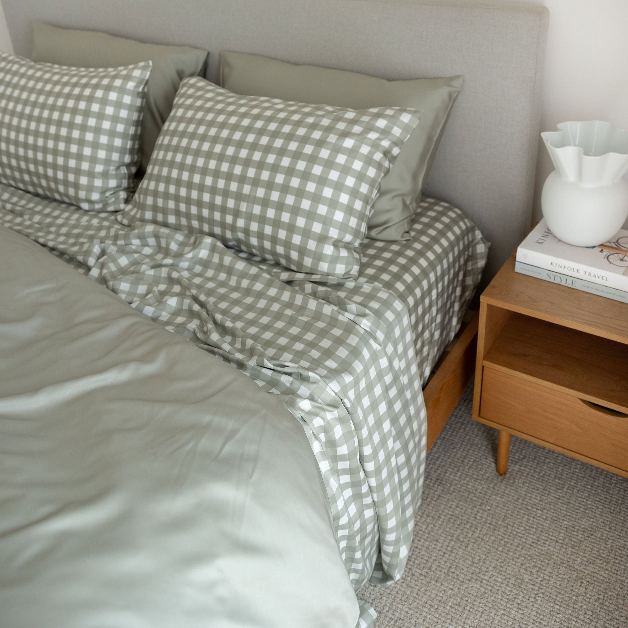 Moss Gingham Bamboo Sheet Set