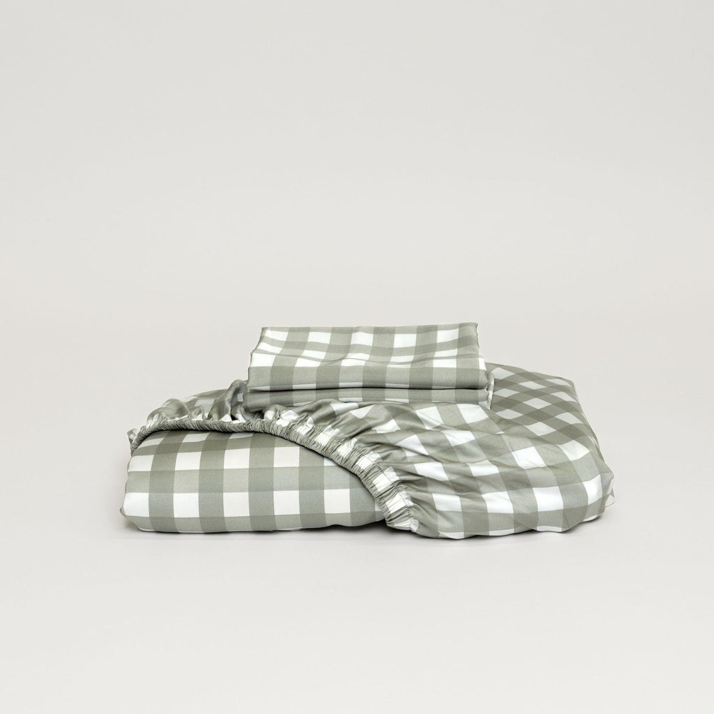 Moss Gingham Bamboo Fitted Sheet