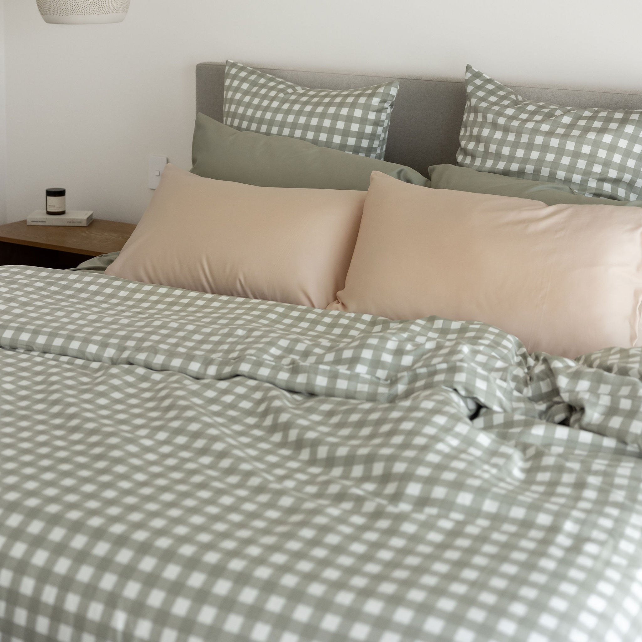 Moss Gingham Bamboo Quilt Cover