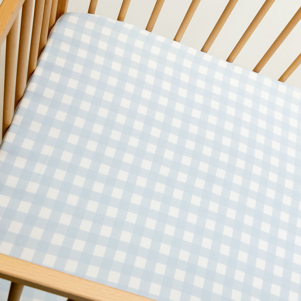 Sky Gingham Bamboo Baby Bedding
