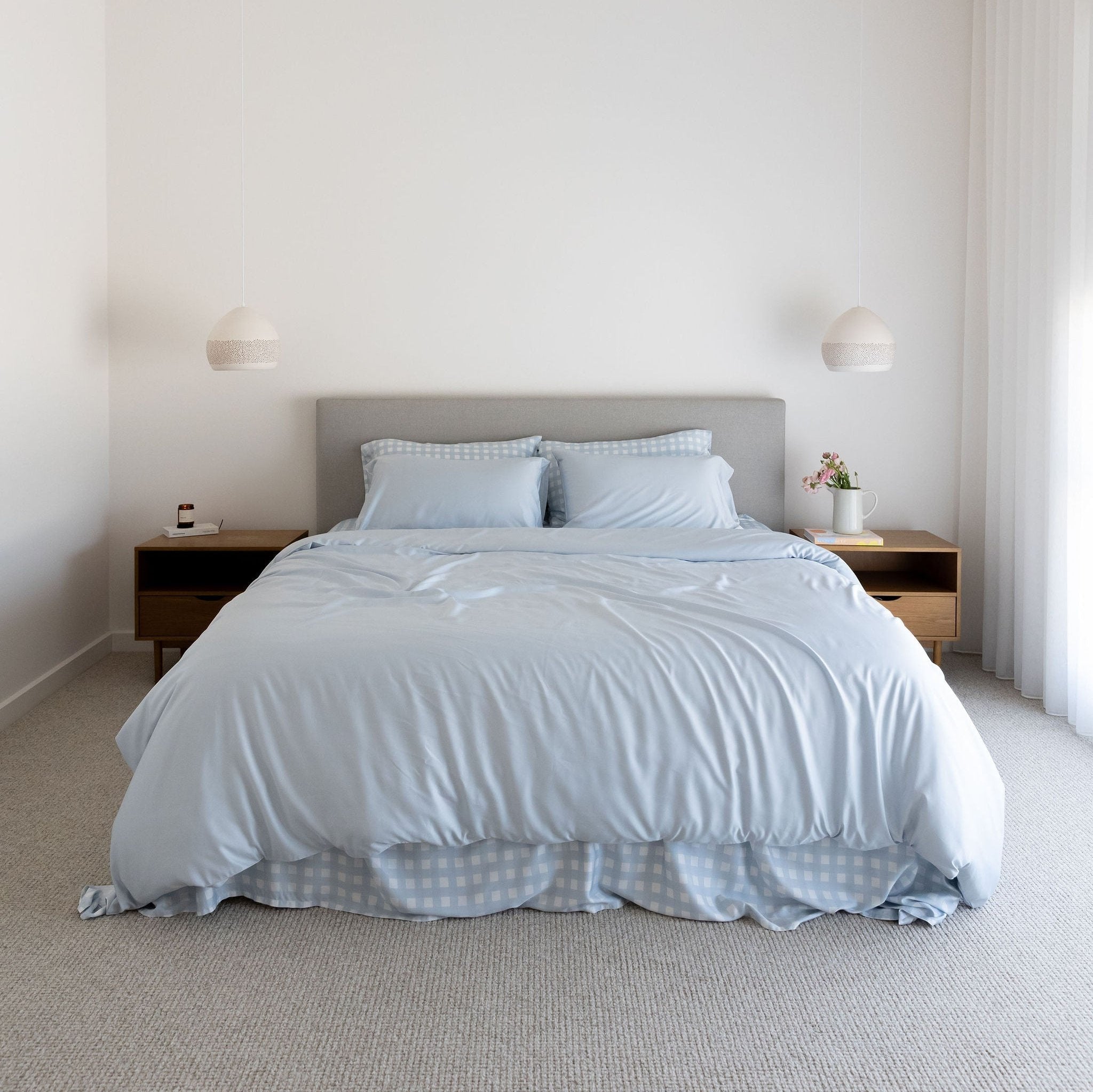 Sky Gingham Bamboo Sheet Set