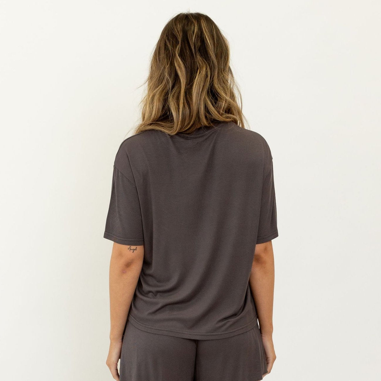 Elisa Ribbed Bamboo Jersey Tee - Slate