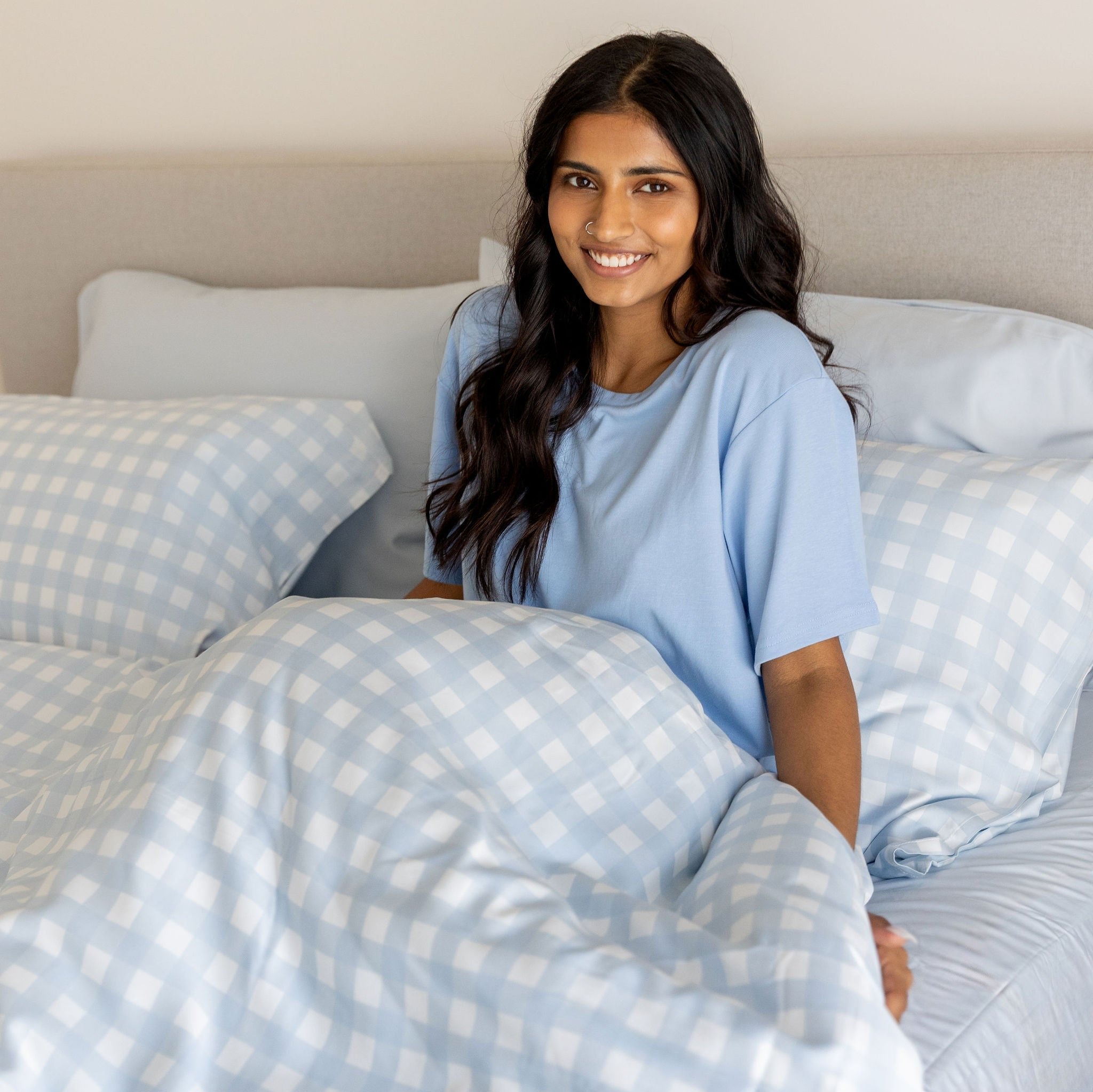 Sky Gingham Bamboo Quilt Cover