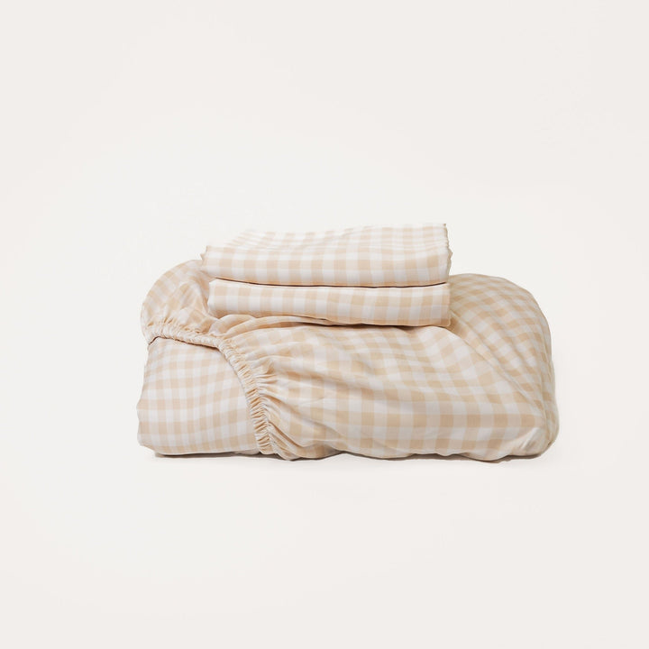 Bamboo Fitted Sheet & Pillowslips - Oat Gingham