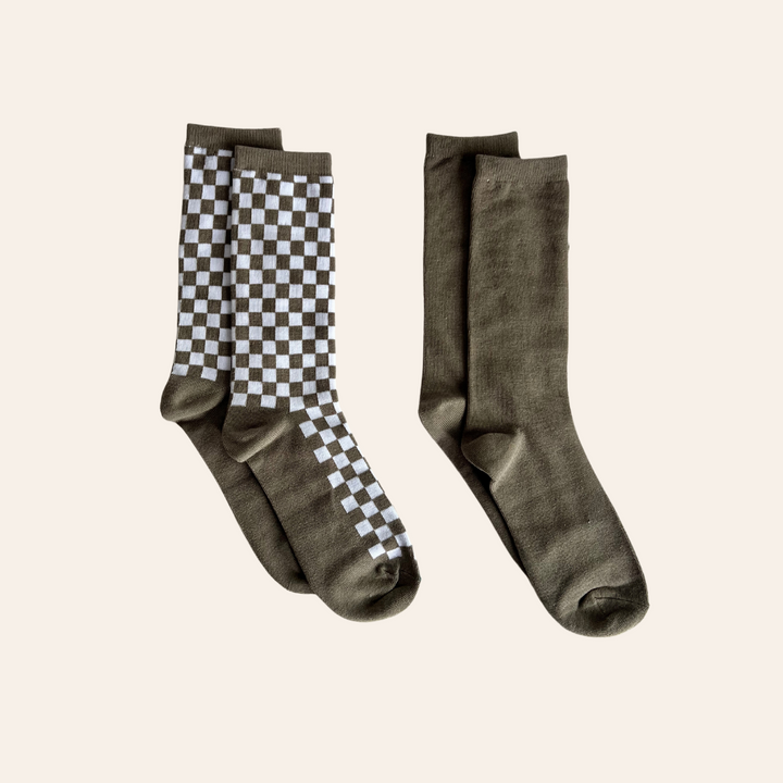 Everyday Socks - Olive/Olive Check