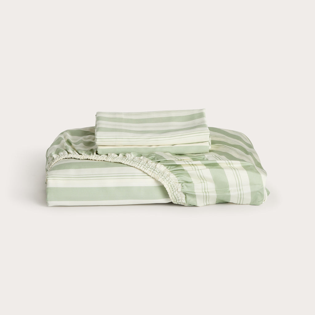 Pistachio Stripe Bamboo Fitted Sheet