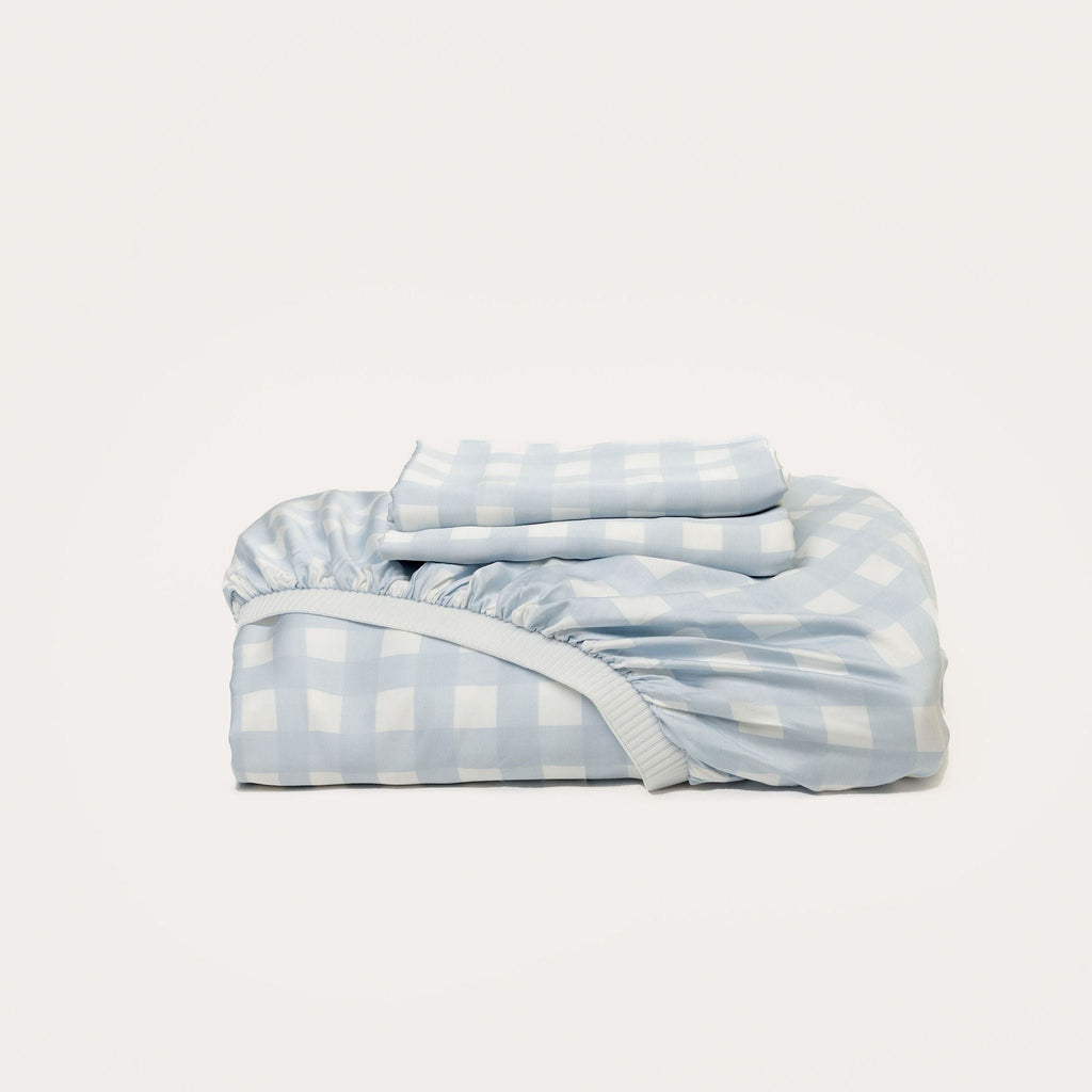 Sky Gingham Bamboo Fitted Sheet Set