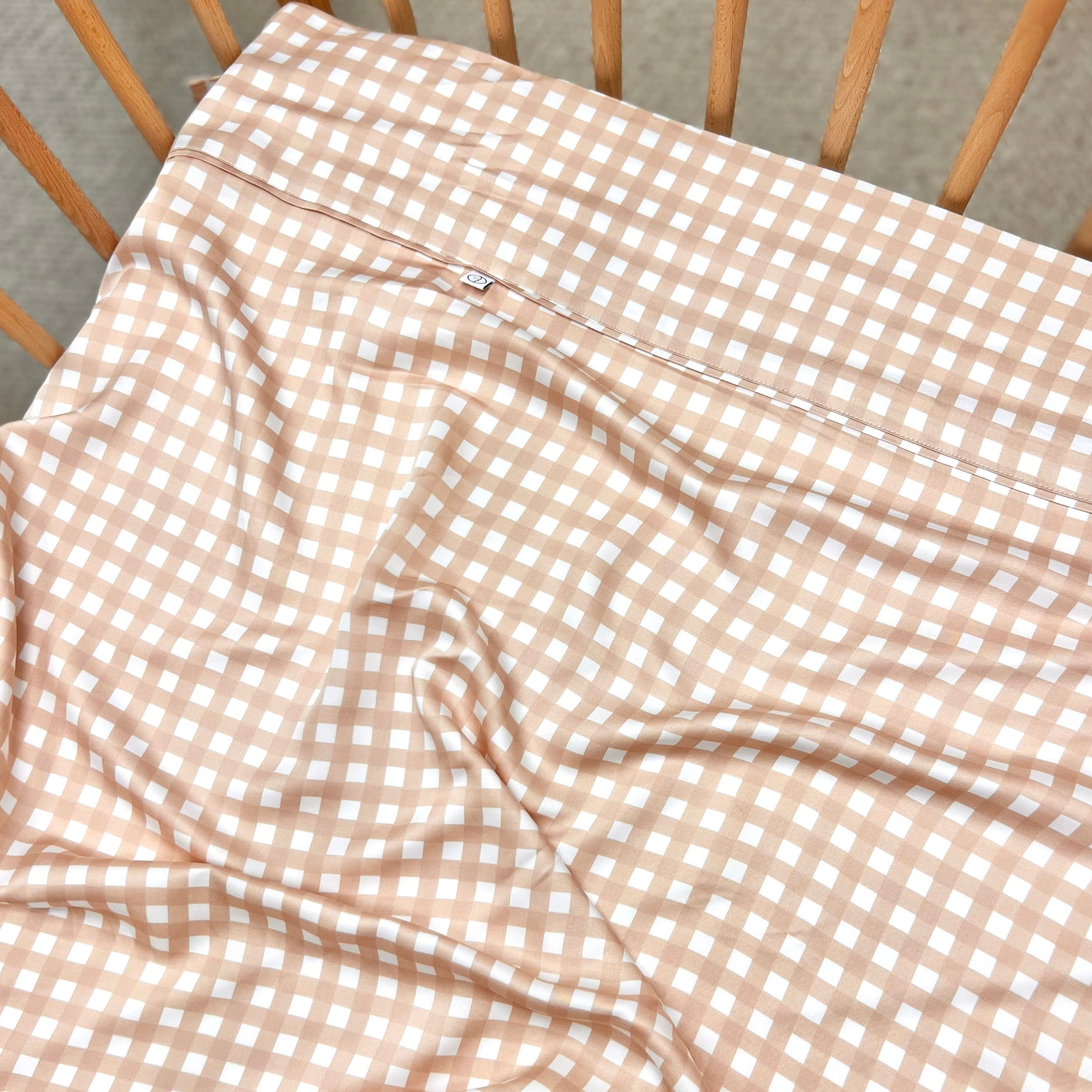 Bamboo Flat Cot Sheet Tuscany Gingham Mulberry Threads