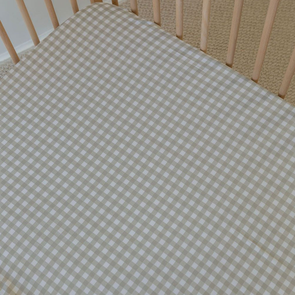 Bamboo Cot Fitted Sheet - Olive Gingham